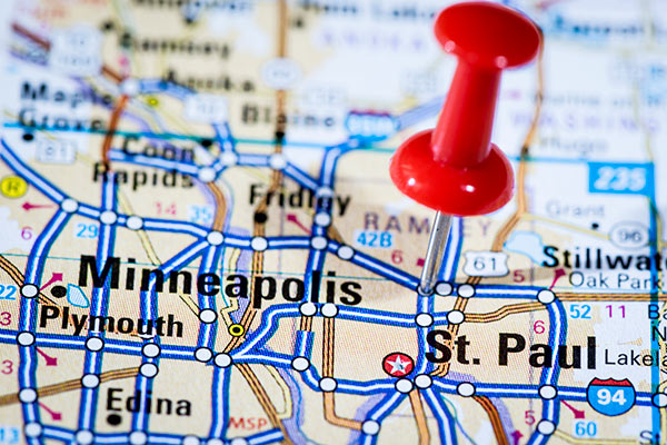 pin on map of Twin Cities