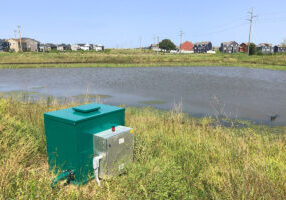 This stormwater pond in Woodbury, Minnesota, is used for residential irrigation.